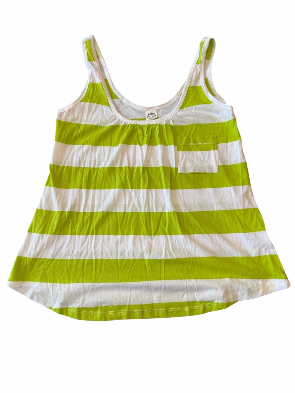 Southern Breeze Women’s Green White Striped Crop Tank Top Medium Cotton Summer